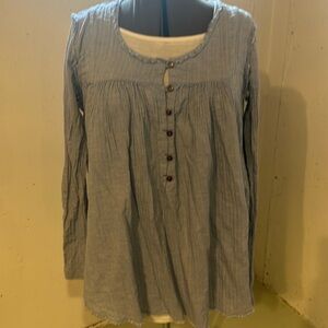 We the Free medium light baby blue blouse button down frayed loose 100% cotton